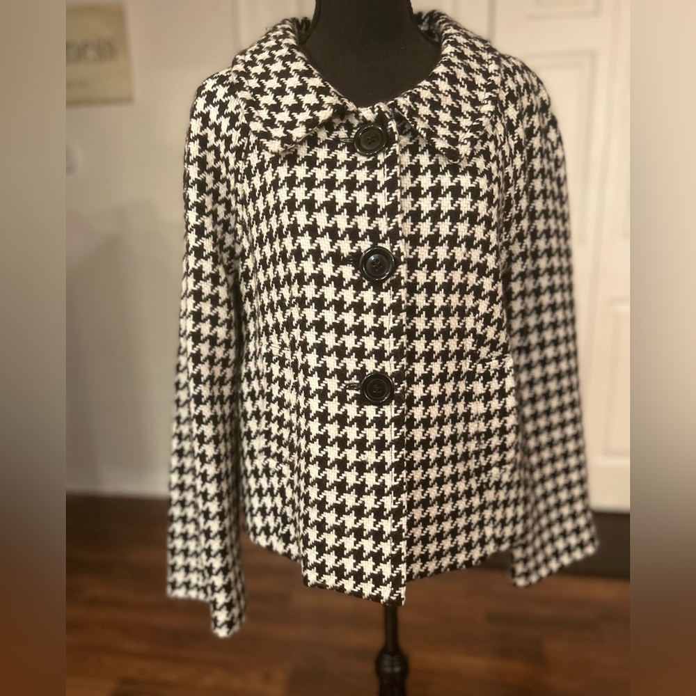 Rafaella Black & White Houndstooth Wool Blazer, Women Size (M)